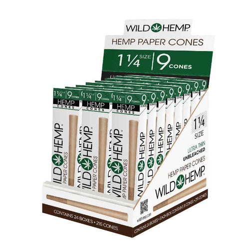 Hemp rolling paper cones (24 pack box and 1 1/4 size) 