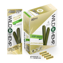 Load image into Gallery viewer, Russian Cream flavor hemp wraps showing a display box, a four count pouch, and four pre-rolled filter tips