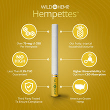 Load image into Gallery viewer, One single Pineapple Blaze CBD Cigarette with six facts surrounding it 
